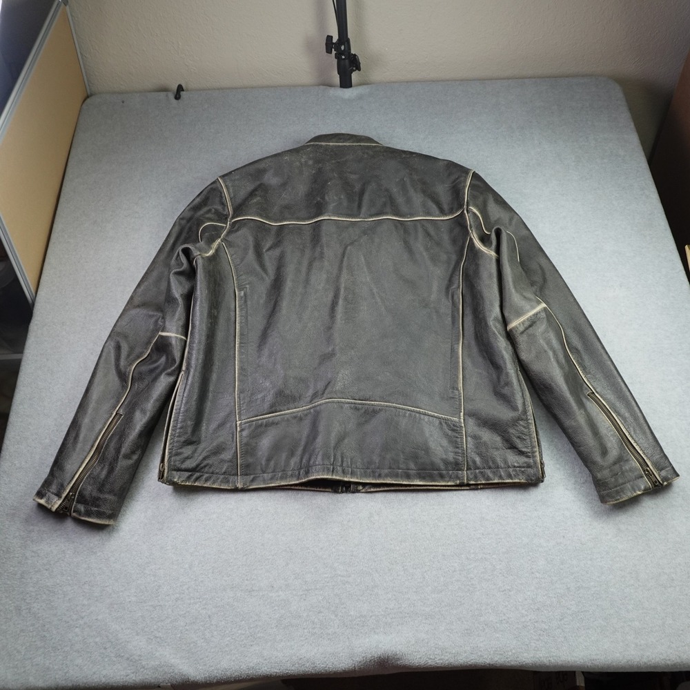 River Road Jacket Mens 48 Black Distressed Leather Motorcycle Cafe Racer - Picture 4 of 15